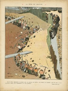 Illustratie door Marcel Capy (1865-1941) in Le Rire, 27/04/12 - Dag van de Arbeid - Architectuur Stedenbouw, Werk, 1 mei - Terrassiers