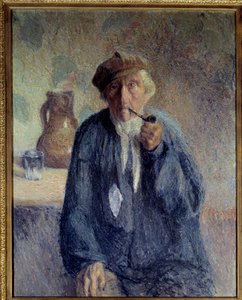 Portret van een oude boer die pijp rookt. Schilderij door Marcel Couchaux (1877-1939) 20e eeuw Rouen, Musee des Beaux Arts