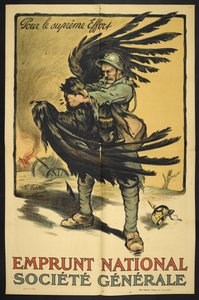 Afbeelding van een Franse soldaat die een grote vogel wurgt (voorstellend Duitsland?).