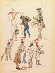 Frankrijk, Parijs, kostuumschets voor figuranten in opera La boheme door Giacomo Puccini, uitvoering in Paris Opera Comique, 13 juni