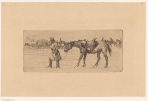 Sneeuwlandschap met stoet van soldaten en paarden