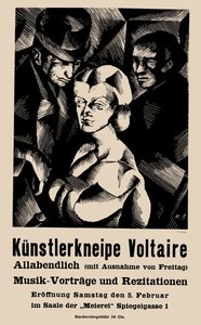 Poster voor de opening van het Cabaret Voltaire op 1916-02-05