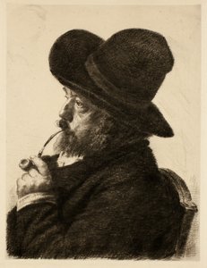 Roken met grote hoed (Zelfportret)
