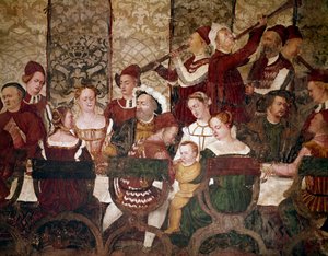 De koning van Denemarken Christian I op een banket door Marcello Fogolino