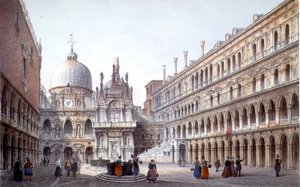 De binnenplaats van Palazzo Ducale, Venetië, gegraveerd door Brizeghel (litho)