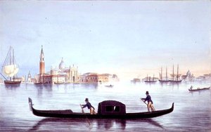 Venetiaanse gondel, gegraveerd door Brizeghel (litho) door Marco (after) Moro
