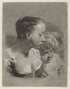 Jonge vrouw en een jongen naar rechts gericht door Marco Alvise Pitteri after Giovanni Battista Piazzetta
