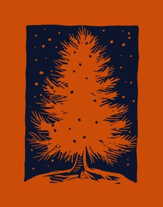 Rode kerstboom, 2023 (linoleum op papier)