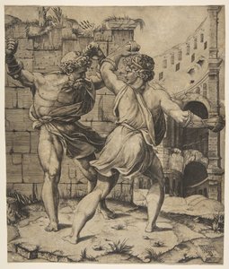 Entellus en Dares vechten voor klassieke ruïnes