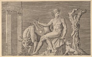 Speculum Romanae Magnificentiae: Apollo die de kuddes van Admetus hoedt, 16e eeuw door Marco Dente