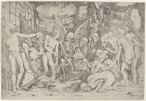 De skeletten door Marco Dente, after Baccio Bandinelli