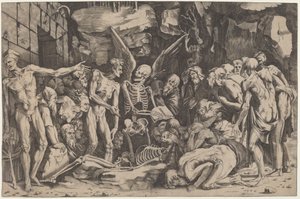 De Skeletten door Marco Dente, after Baccio Bandinelli