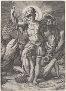 Sint Michaël door Marco Dente after Raphael
