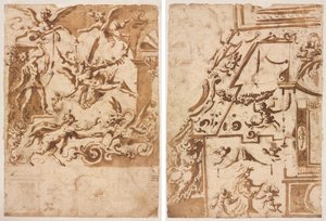 Grootse met een Sater die een Draak Voedt (recto); Grootse met een Springende Centaur (verso) door Marco Marchetti