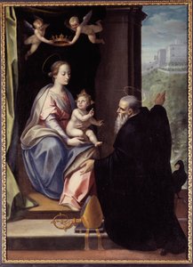 Sint Benedictus draagt de abdij van Montecassino over aan Jezus en Maria door Marco Mazzaroppi