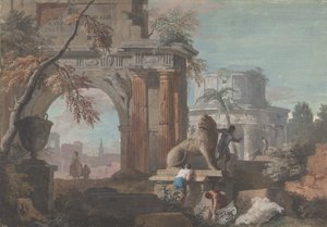 Capriccio met Romeinse ruïnes, ca. 1700-1730 door Marco Ricci