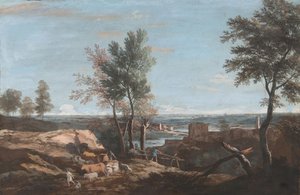 Uitgebreid Pastoraal Landschap, ca. 1700-1730 door Marco Ricci