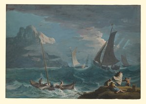 Vissersboten in een storm door Marco Ricci