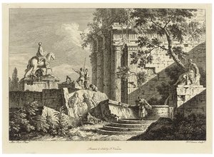 Gezicht uit een collectie van zes, gegraveerd door Francois Vivares door Marco Ricci