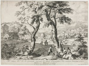 Uitzicht op een dorp met figuren op de voorgrond, 1723 door Marco Ricci