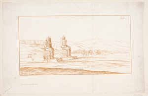 Illustratie bij "Tekeningen van enkele ruïnes en kolossale beelden in Thebe in Egypte met een verslag van de roem in een brief aan de Royal Society", Londen 1741