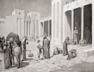 Een Syro-Hittitische prins interviewt een groep van zijn Semitische onderdanen in de Bit-hilani, uit Hutchinson