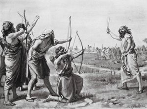 Een invasie van Semitische nomaden (litho) door Margaret (after) Dovaston