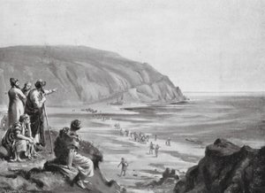 Aankomst van de stichters van Fenicië (litho) door Margaret (after) Dovaston