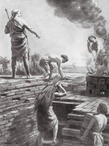 Het bouwen van een tempeltoren (litho) door Margaret (after) Dovaston