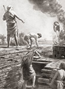 Het bouwen van een Ziggurat, de enorme piramidale tempeltorens die voor het eerst werden gebouwd in Sumerische stadstaten, uit Hutchinson