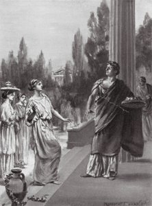 Hipparchus beledigt de zus van Harmodius (litho) door Margaret (after) Dovaston