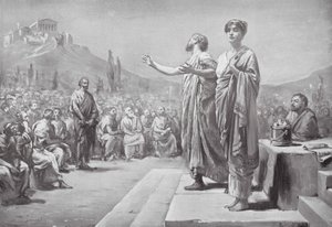 Pericles pleitend voor Aspasia (litho) door Margaret (after) Dovaston