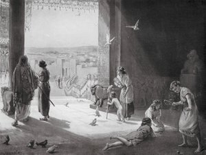 Sangar van Carchemish ontvangt Ashur-nasir-pal III (litho) door Margaret (after) Dovaston