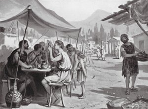 Spartanen eten aan openbare tafels (litho) door Margaret (after) Dovaston