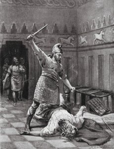 De moord op Tukulti-Ninib I (litho) door Margaret (after) Dovaston