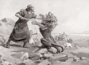 Tiglath-Pileser die een leeuw afslacht, uit Hutchinson