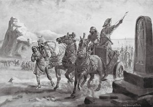 Tiglath-pileser IV voor de citadel van Turushpa (litho) door Margaret (after) Dovaston