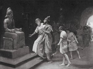 Tukulti-Ninib I in de Tempel van Marduk (litho) door Margaret (after) Dovaston