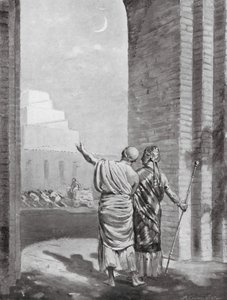 Ur-Engur inspecteert de Tempel van de Maangod tijdens de bouw (litho) door Margaret (after) Dovaston