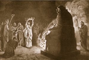 Een Fenecisch offer aan Moloch, illustratie uit 