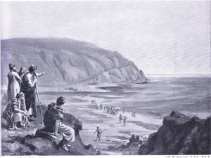 Aankomst van de stichters van Fenicië (litho)