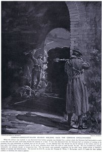 Company Sergeant Major Seaman won een DCM voor het met één hand tegenhouden van een Duitse aanval in februari 1915 (litho)
