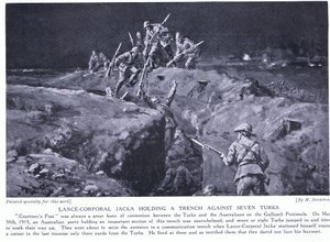 Korporaal Jacka wint een VC door te laten zien hoe één man zeven kan verslaan mei 1915 (litho)