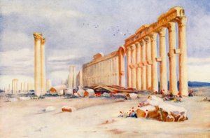 Colonnade, Palmyra, met Turkse Kasteel in de Verte door Margaret Thomas