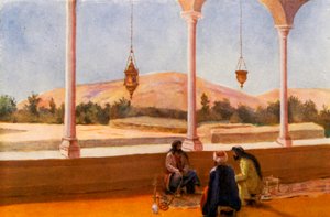 Interieur van een privéwoning, Damascus (kleur litho)