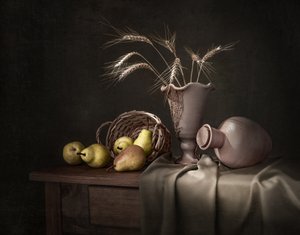 Rustiek stilleven met oogstproducten door Margareth Perfoncio