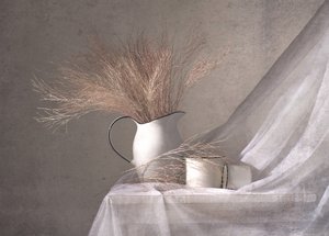 Witte kan met gedroogd gras door Margareth Perfoncio