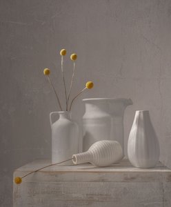 Witte vazen met gele bloemen