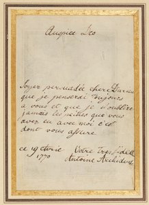 Autograaf brief aan Thérèse of Barbe Durieux, gedateerd 19 april 1770 door Maria Antonia Josepha Johanna von Habsburg Lothringen