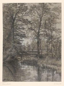 Vijver in bos door Maria Bilders van Bosse (signed by artist)